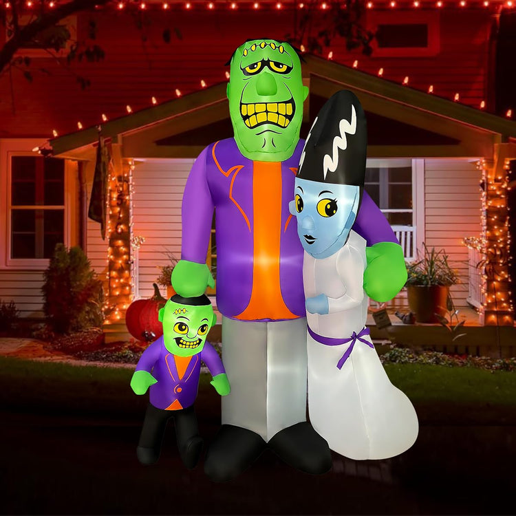 6ft Halloween Inflatable Frankenstein Monster, Bride, and Son Family, LED Blow Up Lighted Decor