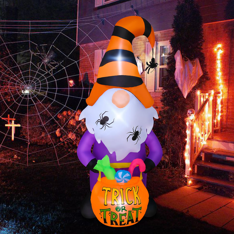 5 FT Halloween Inflatable Gnome with Candy Cane Decorations