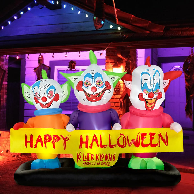 6ft Long Halloween Inflatable Three Killer Clowns Decoration