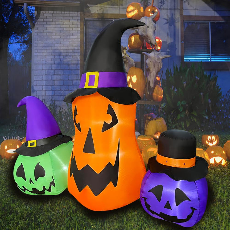 6 FT Halloween Inflatable Pumpkin Combo with Wizard Hat LED Lighted Blow Up Decoration