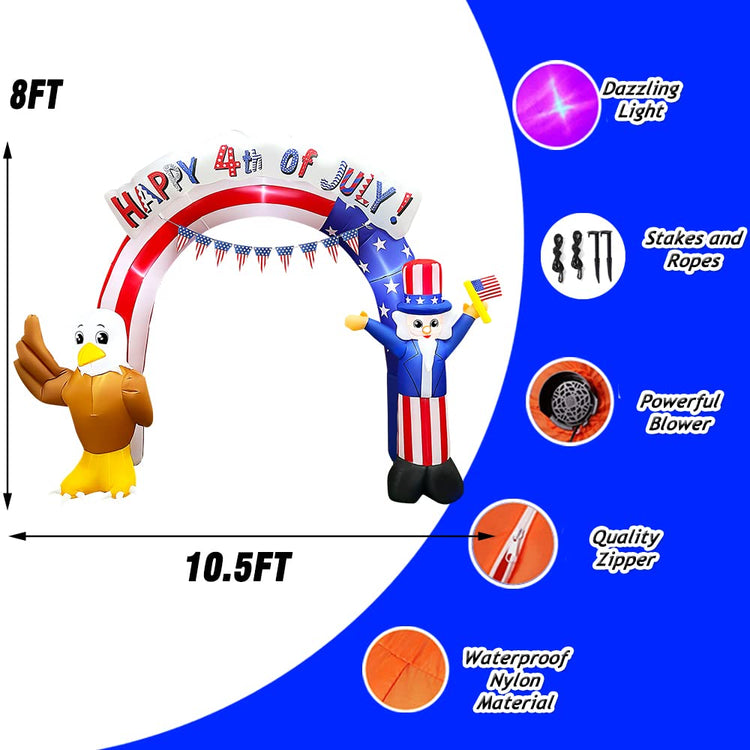 8Ft Long 4th of July Inflatables Archway Outdoor Decorations