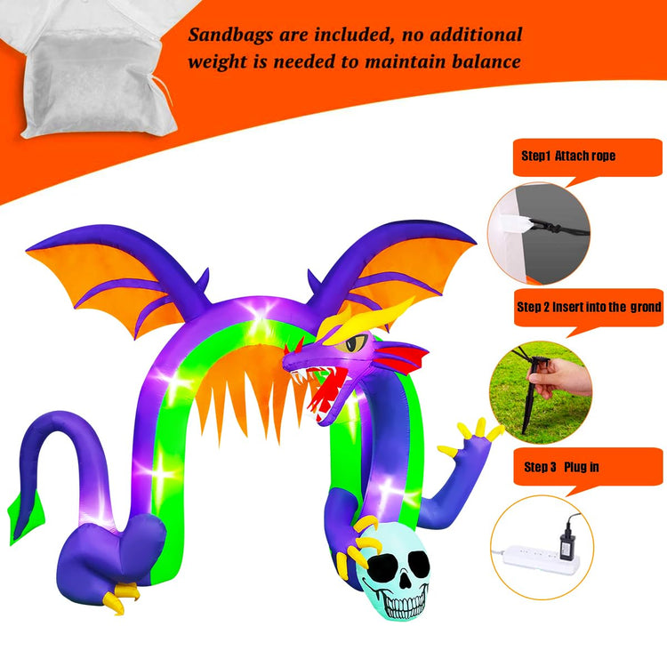 9 Ft Halloween Inflatable Dragon Archway Decoration Blow up Decor