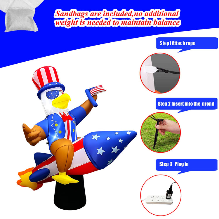 6 Ft Independence Day Inflatable Eagle on Rocket Decorations
