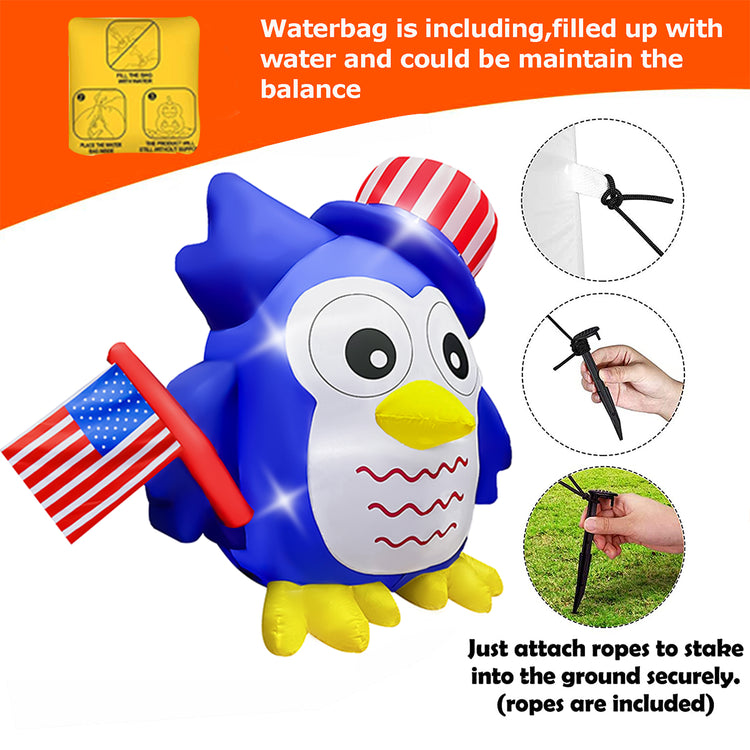 5 FT 4th of July Inflatables Cute Owl Hold an American Flag Patriotic Independence Day Blow Up Decorations Build-in LED Lights for Party Indoor Outdoor Yard Decorat