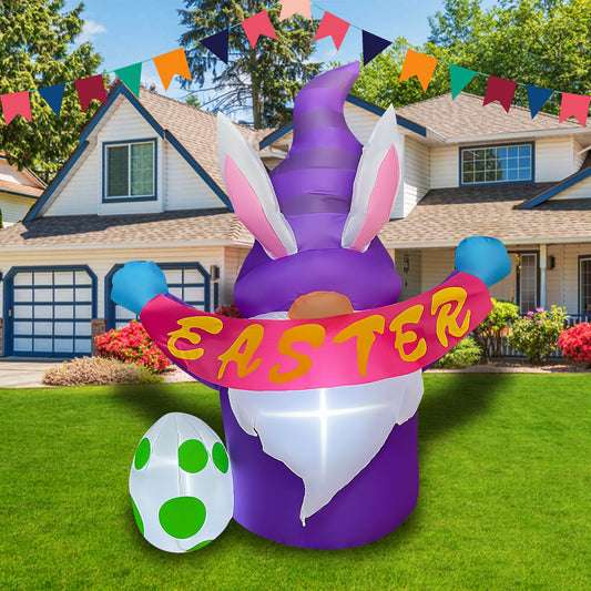 4 Ft Inflatable Easter Gnome with Egg Decoration Build-in LED Blow Up Happy Easter for Home Yard Lawn Garden Indoor Outdoor