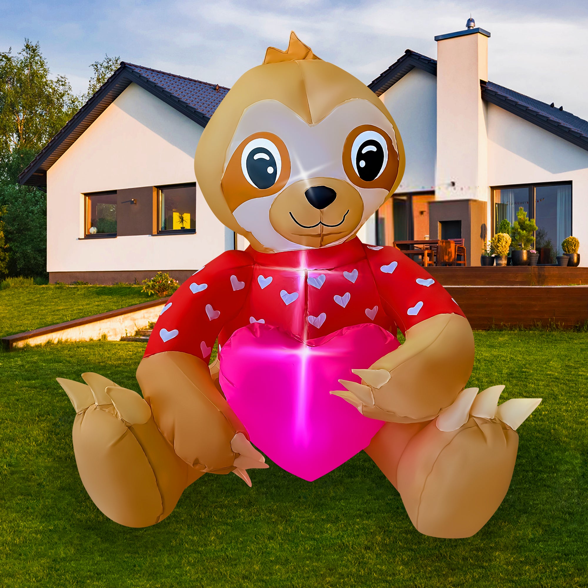 3 Ft Valentine's Day Inflatable Sloth with Heart Light Up Decoration ...