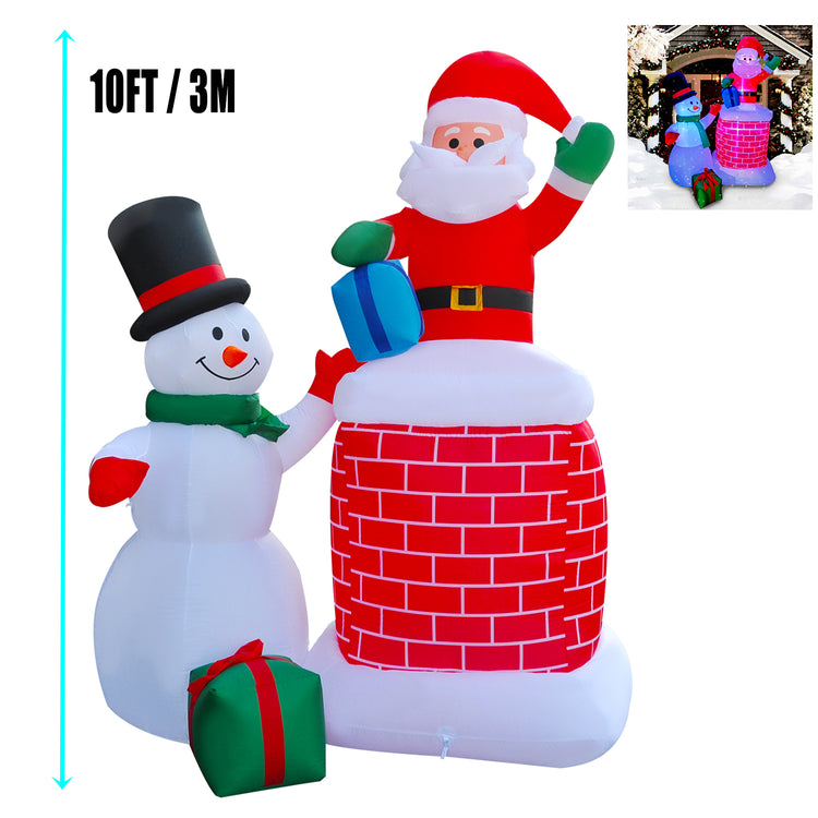 10Ft Seasonblow Inflatable Christmas Chimney Santa Claus and Snowman