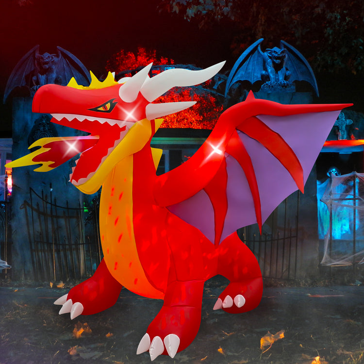 6 FT Halloween Inflatables Fire Dragon Decoration, Blow Up Yard Decor with LED Lights Built-in for Halloween Party Indoor Outdoor Holiday Decorations