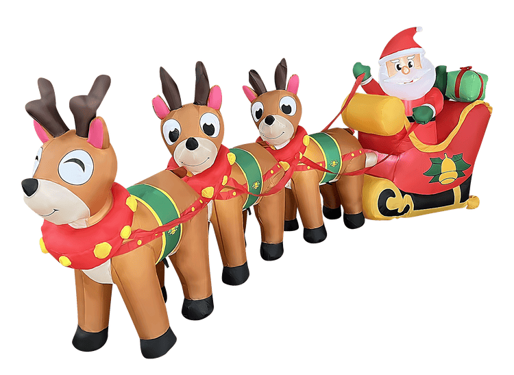 Inflatable Santa Claus 3 Elk Pull Cart Christmas Décor,Inflatable LED Light Up for Yard Lawn Garden Home Party Indoor Outdoor,10FT