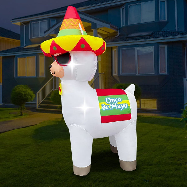5ft Cinco De Mayo Day Inflatable Cute Alpaca with Taco Sombreros Decoration, LED Blow Up Lighted Decor Indoor Outdoor Holiday Art Decor