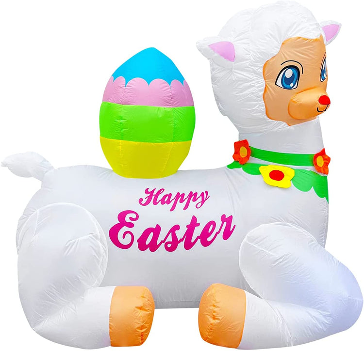 6 FT Inflatable Easter Lamb with Egg Blow Up Decoration LED Lighted for Lawn Yard Indoor Holidaye Outdoor Indoor Holiday Decor