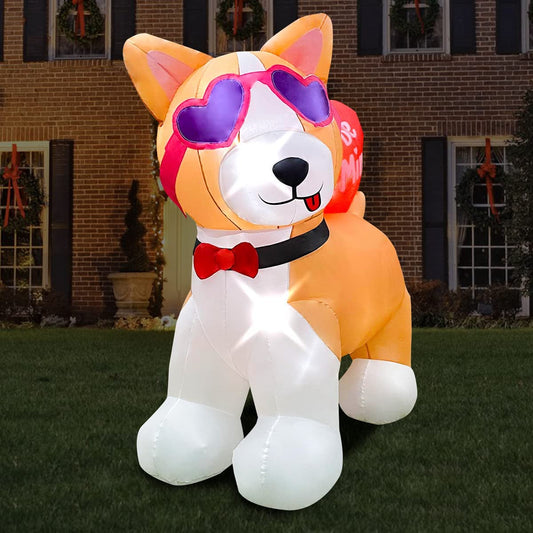 5ft Inflatable Valentine Cute Corgi Decoration, LED Blow Up Lighted Decor