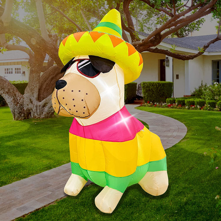 5 Ft Cinco De Mayo Day Inflatable Bulldog Shar Pei Dog with Taco Sombreros Glasses Decoration for Holiday Party Indoor Outdoor