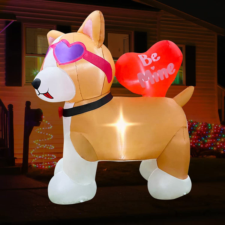 5ft Inflatable Valentine Cute Corgi Decoration, LED Blow Up Lighted Decor