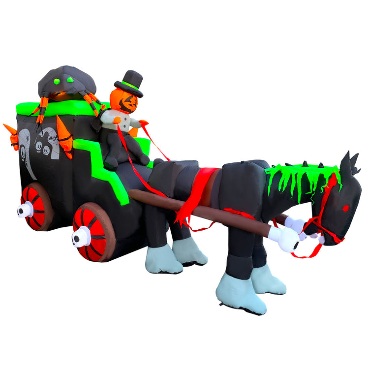 8 Ft Seasonblow Inflatable Halloween Black Horse-drawn Car