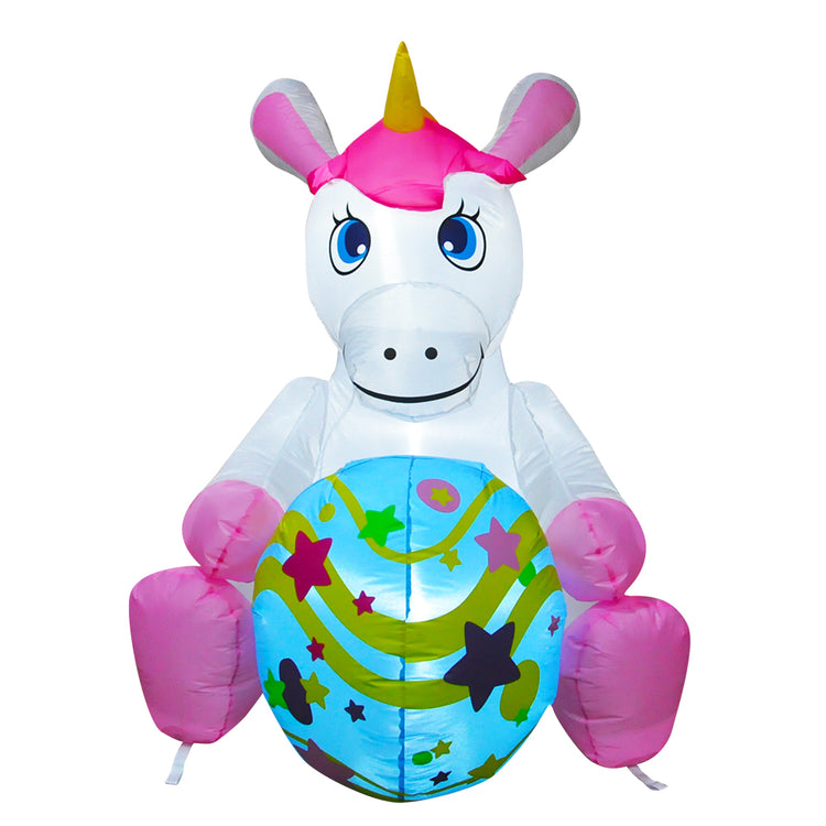 4 Ft SEASONBLOW LED Light Up Inflatable Easter Unicorn Eggs Decoration.