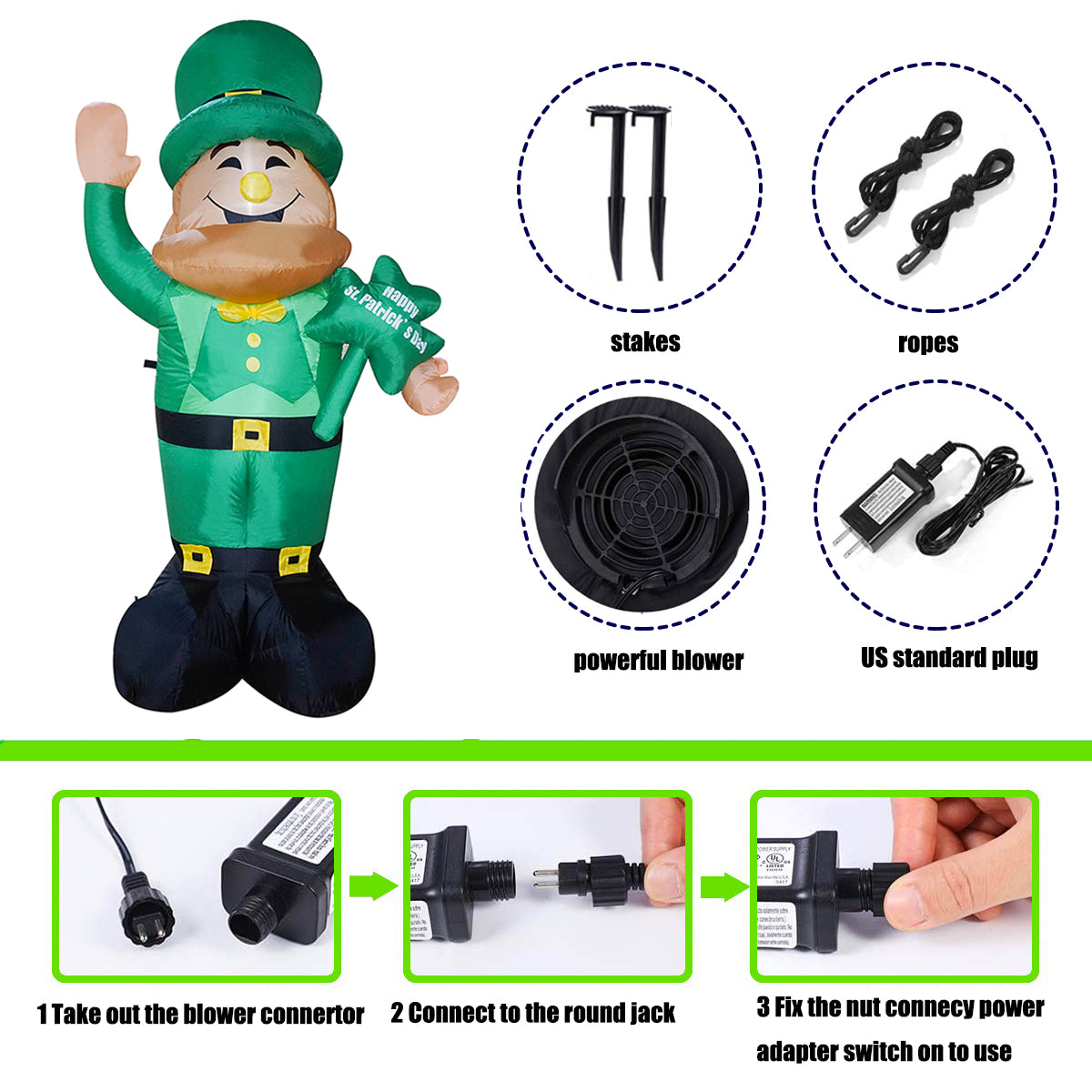 7Ft Seasonblow Inflatable St. Patrick Waved.