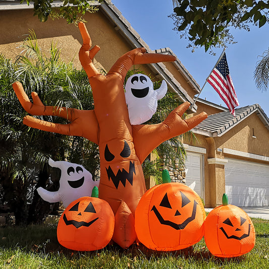 8Ft Seasonblow Halloween Inflatable Ghost Tree Pumpkin Combo