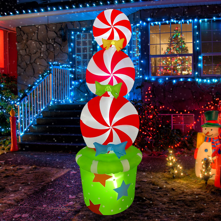 6FT Inflatable Christmas Candy Yard Sign LED Lighted Blow Up Xmas Yard Stakes Outdoor Decorations for Garden Home Lawn Pathway Candyland Themed Party