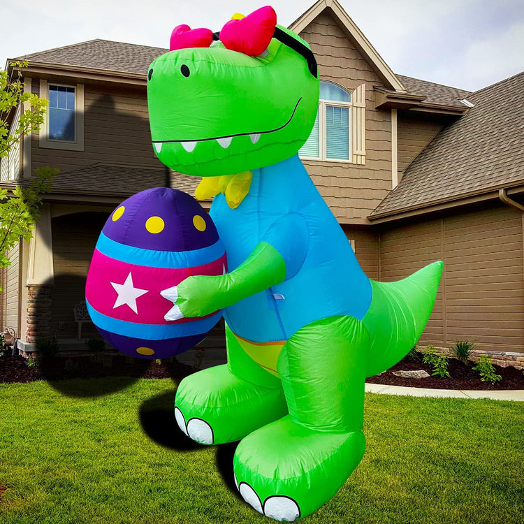 6 ft Inflatable Easter Dinosaur with Egg Blow Up Decoration LED Lighted for Lawn Yard Indoor Holidayndoor Outdoor Home Party