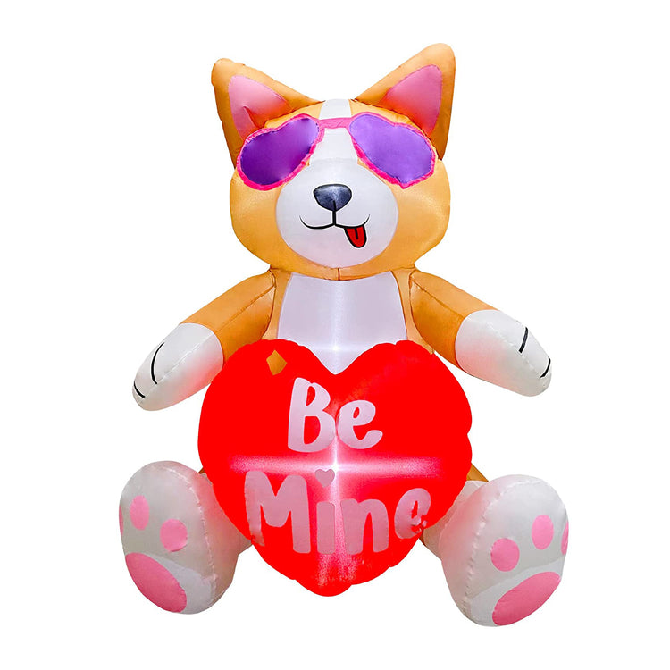 5 FT Inlflatable Valentine's Day Cute Corgi Dog with Heart Be Mine LED Light Up Decoration