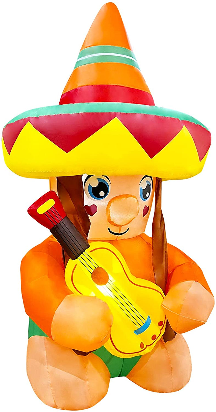 5 Ft Cinco De Mayo Day Inflatable Gnome with Taco Sombreros Guitar Decoration Blow up LED Lighted for Lawn Yard Garden Indoor Outdoor Home Holiday Party Decor