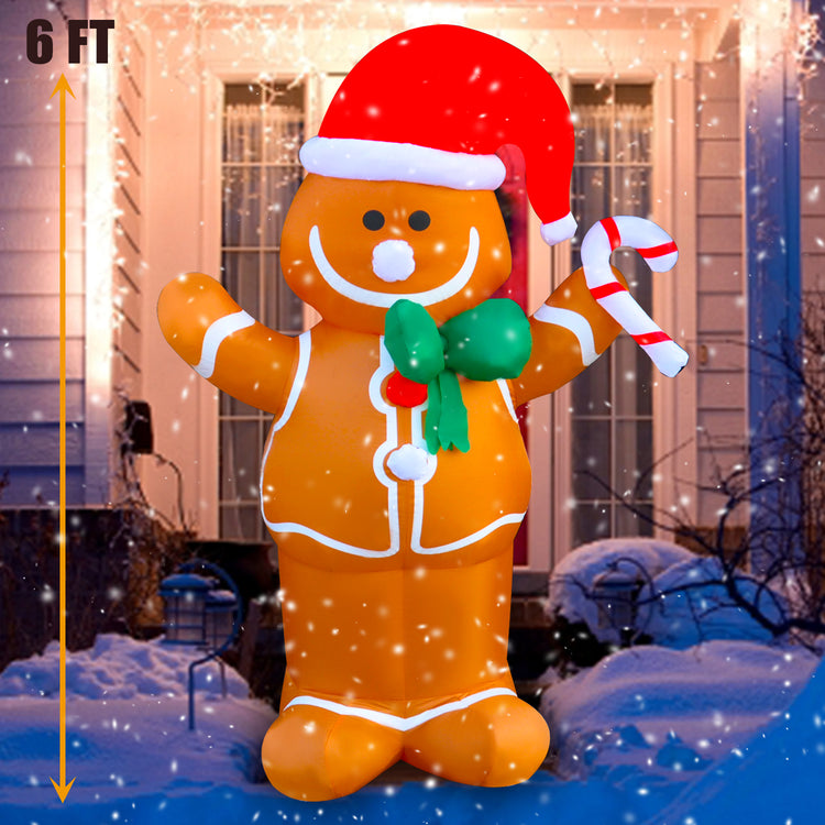 6Ft Seasonblow Inflatable Christmas Gingerbread Man Holding Candy Bar