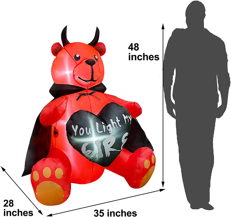 4ft Inflatable Valentine Devil Bear Decoration, LED Blow Up Lighted Decor