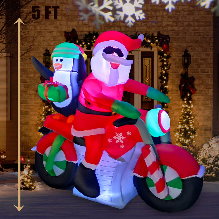6Ft Seasonblow Inflatable Christmas Santa Claus rides a motorcycle with penguins