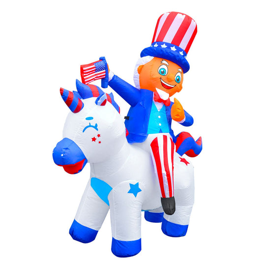 5Ft SeasonBlow Inflatable Independence Day Uncle Sam Rides A Unicorn.