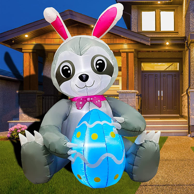 5 ft Inflatable Easter Sloth with Egg Blow Up Decoration LED Lighted for Lawn Yard Indoor Holidayoor Outdoor