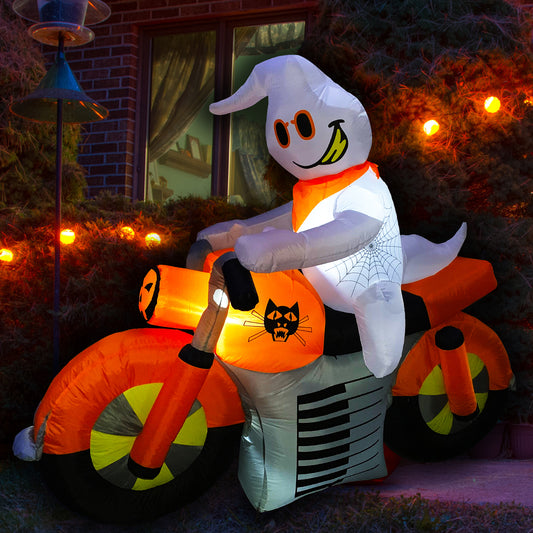 7 Ft Seasonblow Inflatable Halloween White Ghost Riding Motorcycle