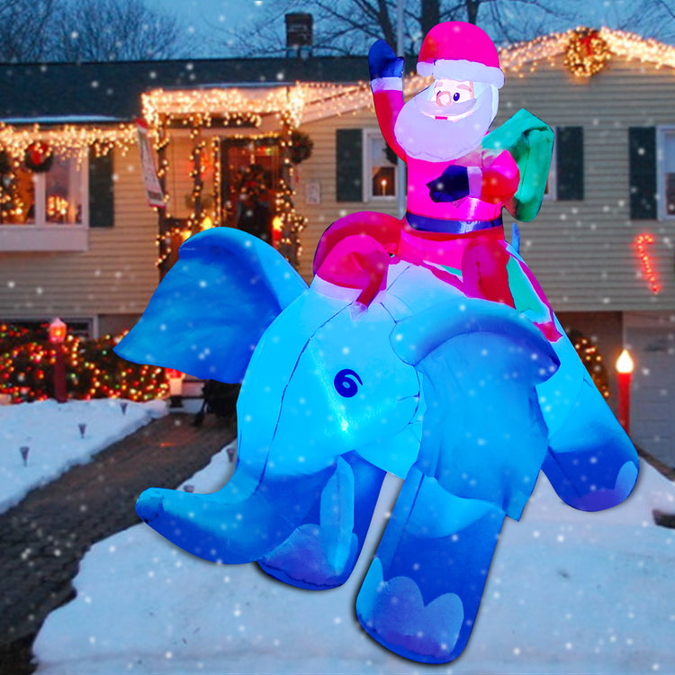 6Ft Seasonblow Inflatable Christmas Santa Claus riding an elephant ...