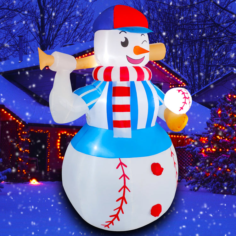 6 FT LED Light Up Inflatable Christmas Baseball Snowman Decoration