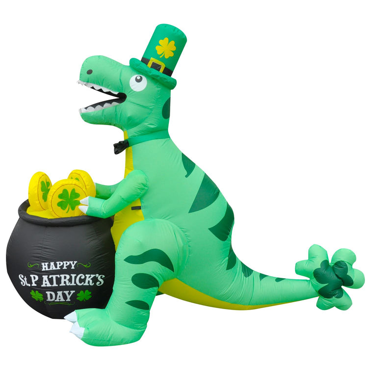 7.5Ft SeasonBlow Inflatable St. Patrick's Day Dinosaur Hold Money Jar.