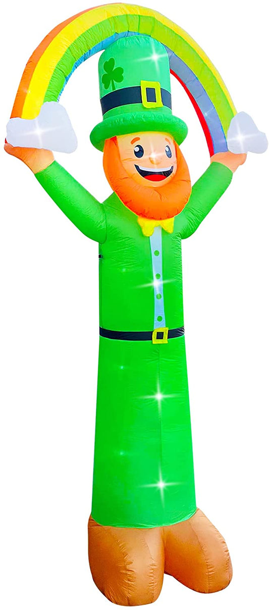 12 Ft LED Light Up Inflatable St. Patrick's Day Leprechaun Holding a Rainbow Decoration