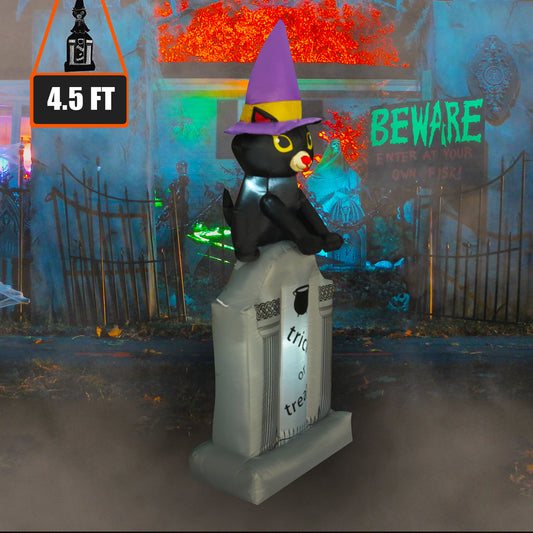 4.5 Ft Seasonblow Inflatable Halloween cat on tombstone