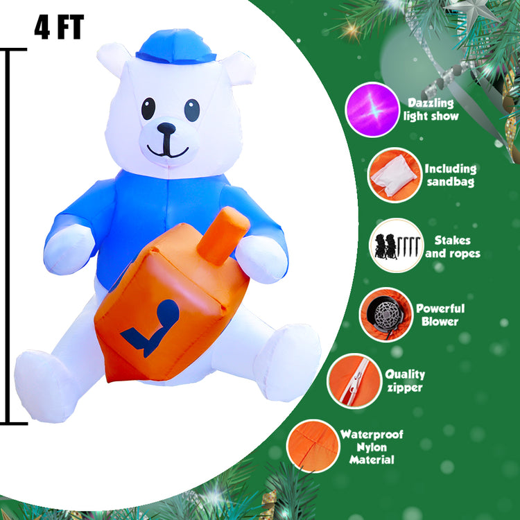 4 Ft Seasonblow Inflatable Hanukkah Polar Bear