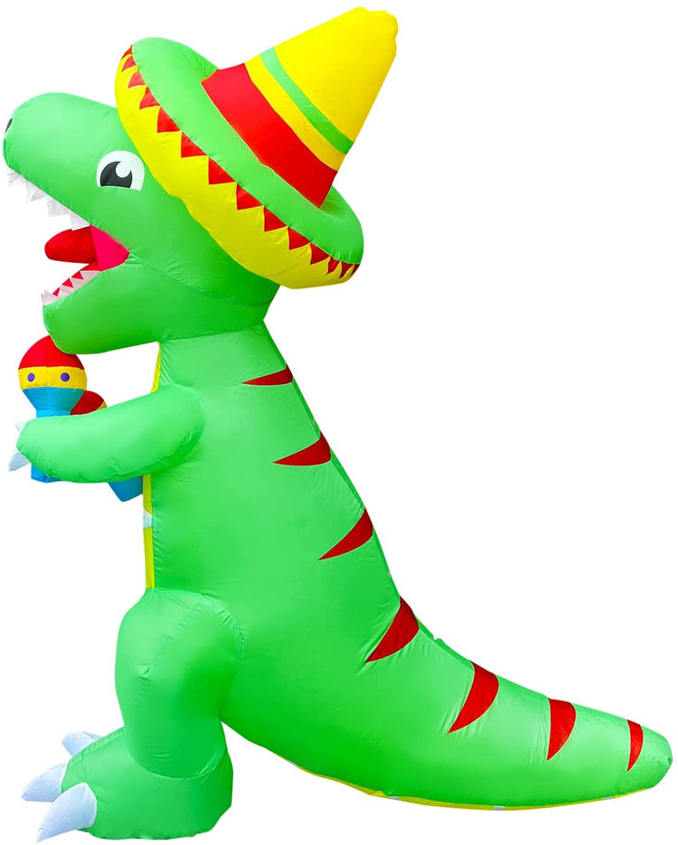 6 Ft Cinco De Mayo Day Inflatable Dinosaur with Maracas Decoration Blow up LED Lighted for Lawn Yard Garden Indoor Outdoor Home Holiday Party Decor