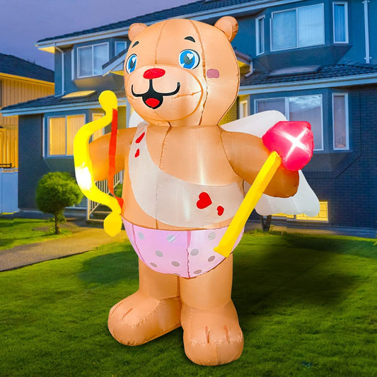 5ft Inflatable Valentine Angel Bear Decoration, LED Blow Up Lighted Decor