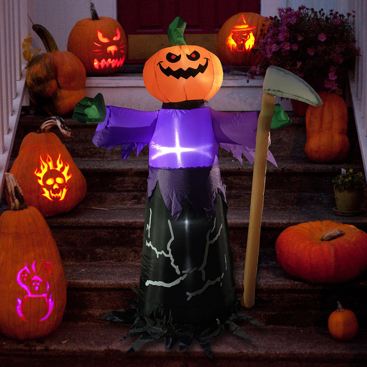 4 Ft Seasonblow Inflatable Halloween Pumpkin Scythe Ghost