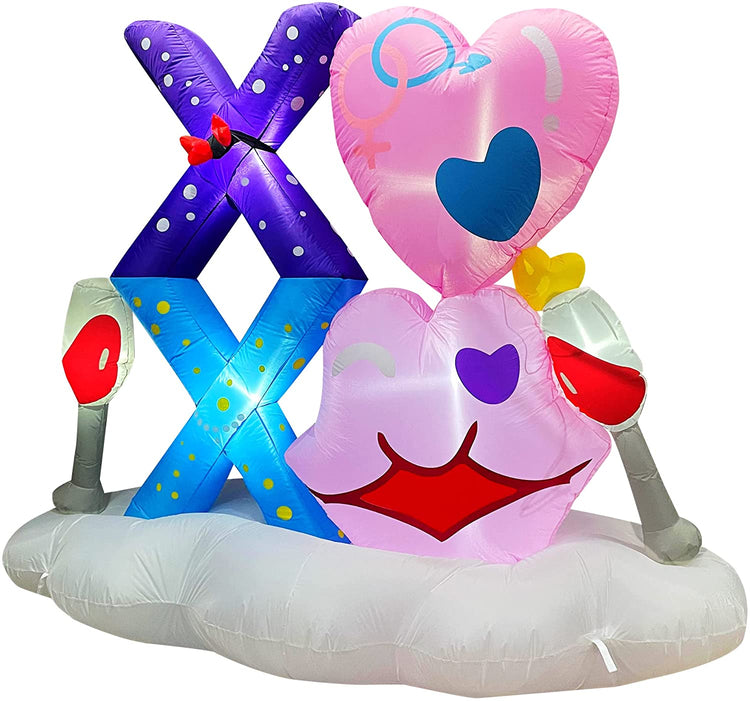 7 FT Inlflatable Valentine's Day XOXO with Heart Lip Wine Glass Decoration