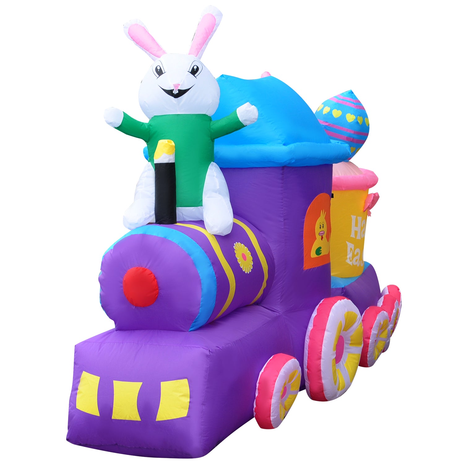 7FT SEASONBLOW Inflatable Easter Train with Bunny Basket Colorful Eggs Decorations.