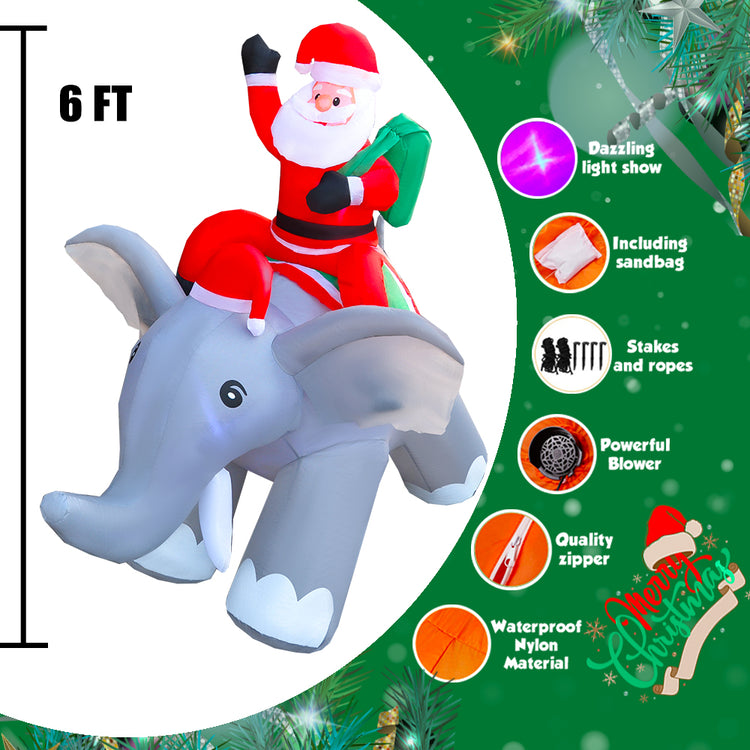 6Ft Seasonblow Inflatable Christmas Santa Claus riding an elephant
