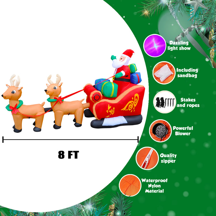 8Ft SeasonBlow Inflatable Christmas Double Deer Sleigh Carrying Gift Box