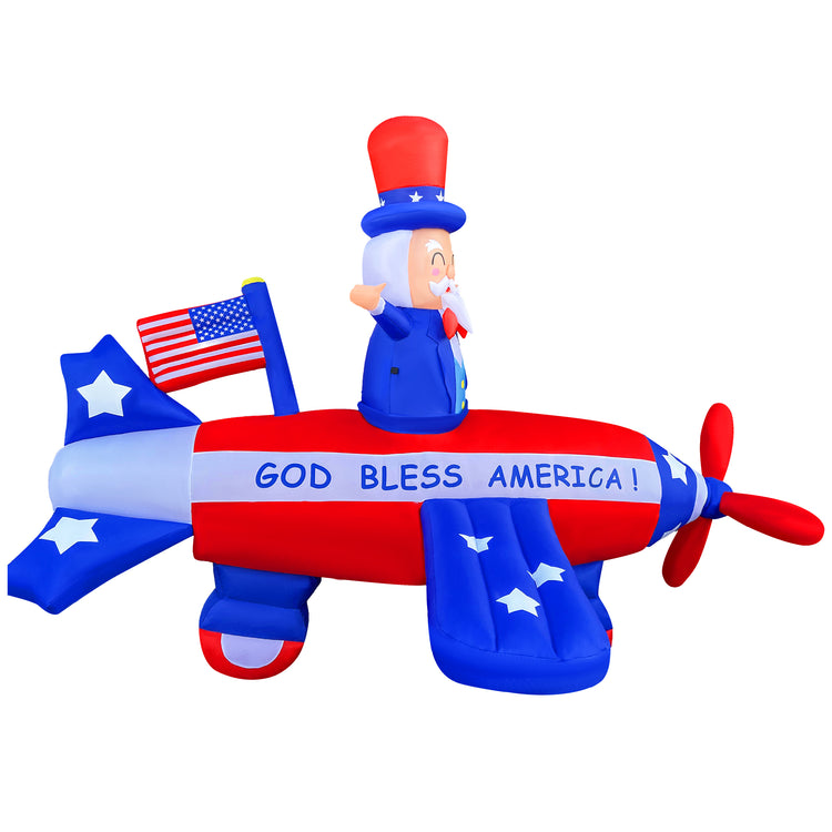 8FT Independence Day Inflatable Uncle Sam Flying Airplane & Airplane Propellers Spin Decoration Patriotic 4th of July for Home Yard Lawn Garden Indoor Outdoor Decoration