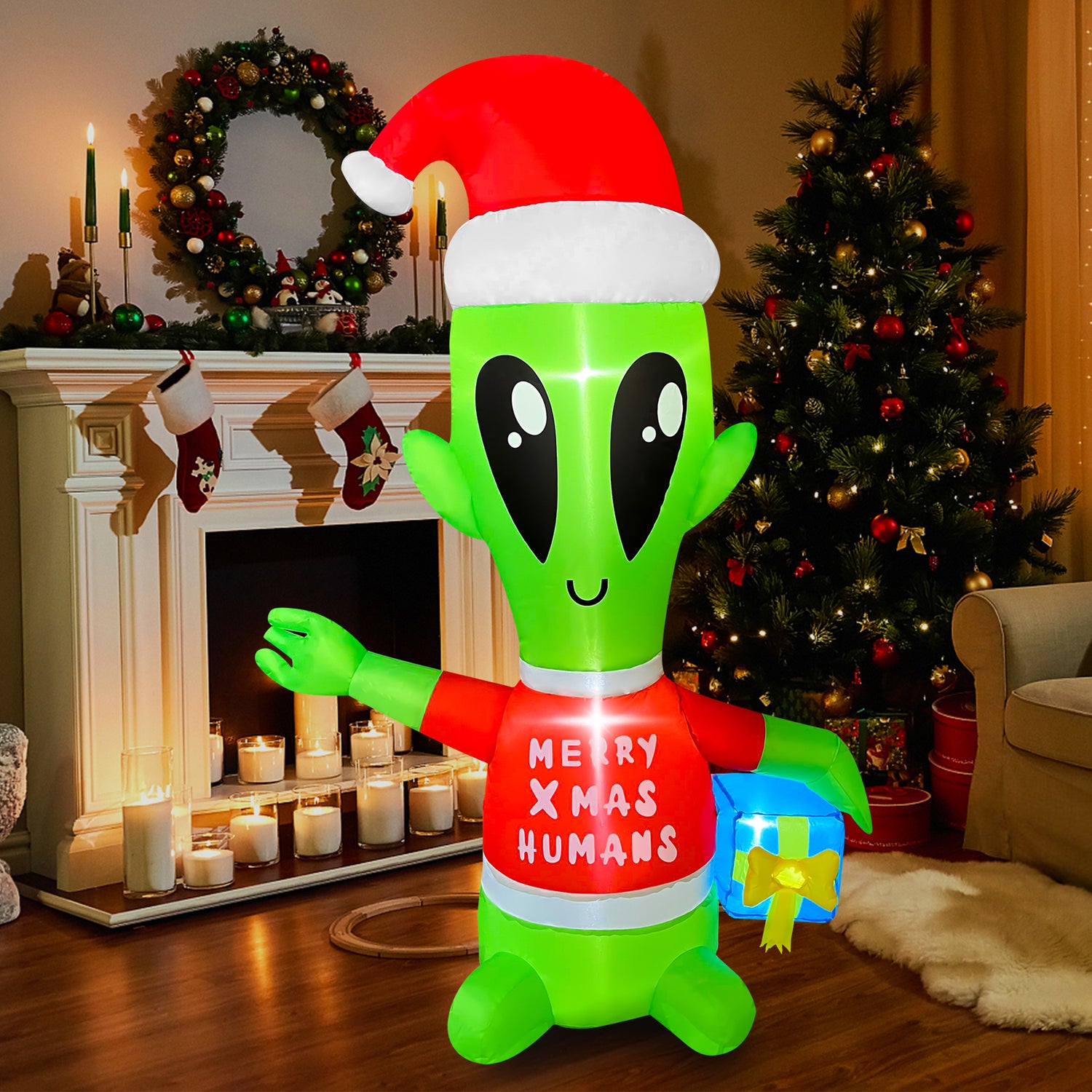 Christmas Inflatables Outdoor Decorations, Inflatables Ufo with Santa and Alien, 7ft Christmas Blow Up Yard Decorations with LED Lights for Xmas Party