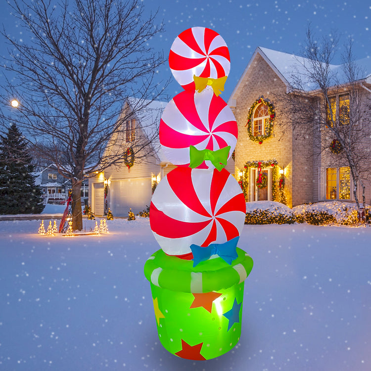 6FT Inflatable Christmas Candy Yard Sign LED Lighted Blow Up Xmas Yard Stakes Outdoor Decorations for Garden Home Lawn Pathway Candyland Themed Party