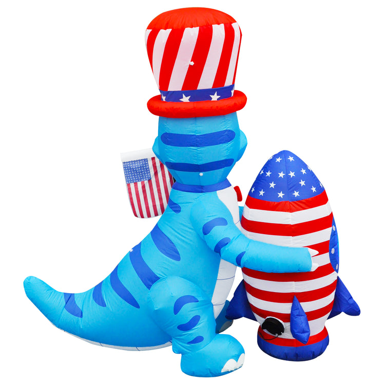 5 FT Independence Day Inflatable Dinosaur Holding a Rocket Decorations Patriotic 4th of July for Home Yard Lawn Garden Indoor Outdoor Decorat