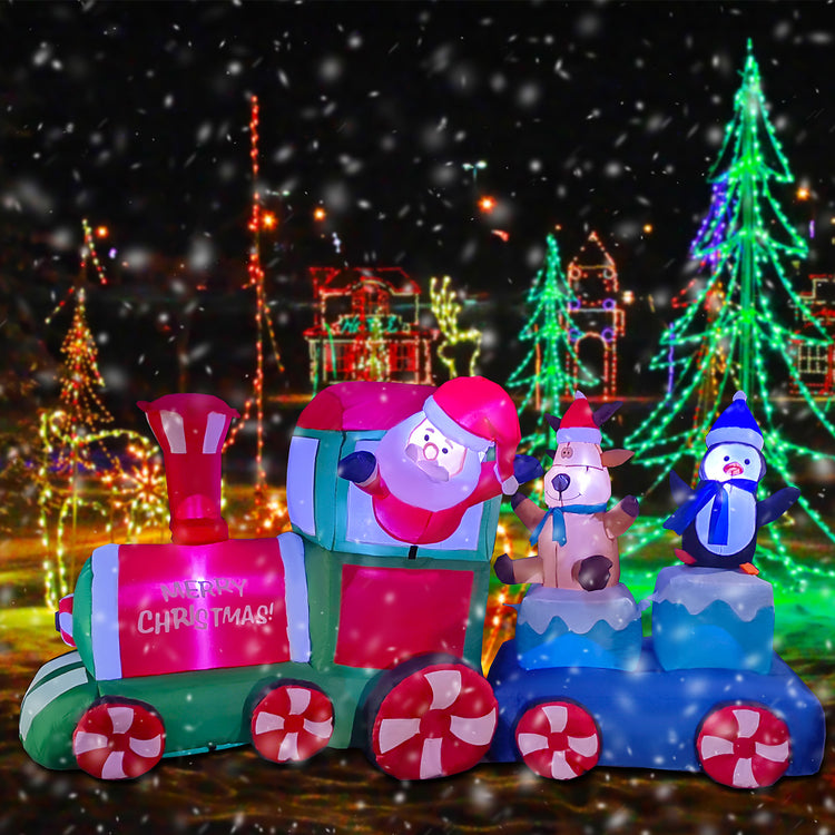 7Ft SeasonBlow Inflatable Christmas Santa Claus Elk Penguin Ride the Train